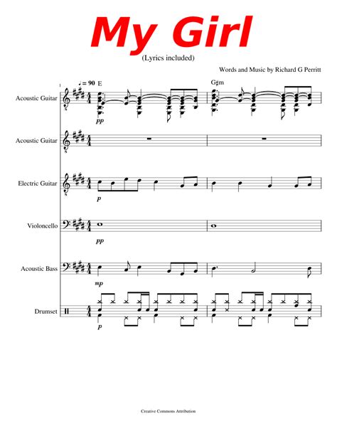 My Girl Sheet music for Cello, Guitar, Bass guitar, Drum group (Mixed ...