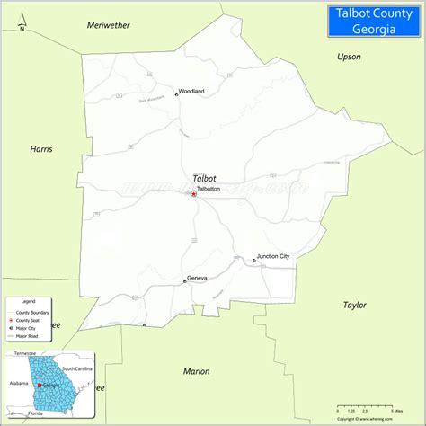 Map of Talbot County, Georgia showing cities, highways & important ...