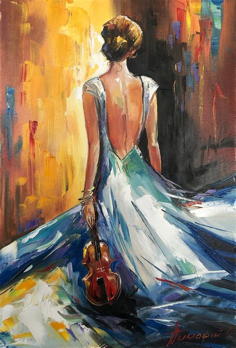 Elegant Woman Back Painting Silhouette Art With Background Violinist ...