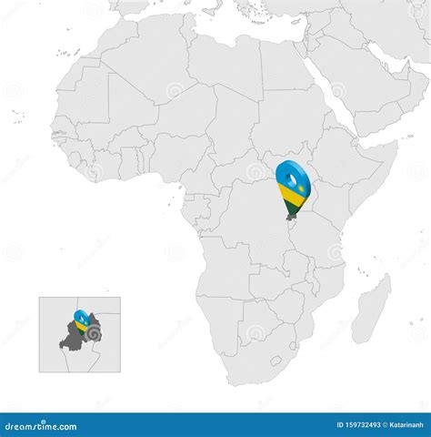 Location Map of Rwanda on Map Africa. 3d Republic of Rwanda Flag Map ...