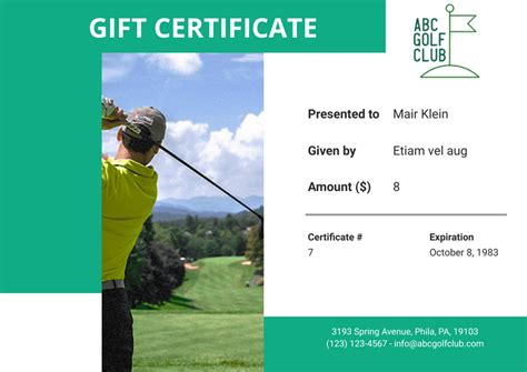 Golf Gift Certificate Template - PDF Templates | Jotform