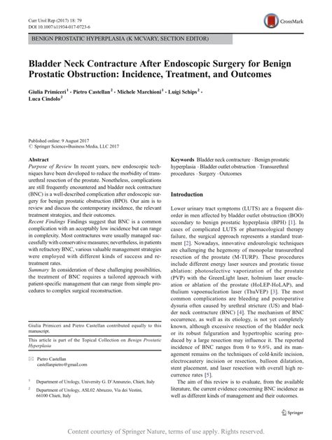 Bladder Neck Contracture After Endoscopic Surgery for Benign Prostatic ...