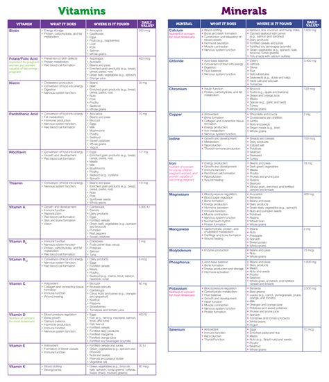 Printable Vitamin And Mineral Interaction Chart | Health chart, Mineral ...