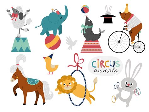 Vector set with circus animals. Amusement holiday icons pack. Cute ...