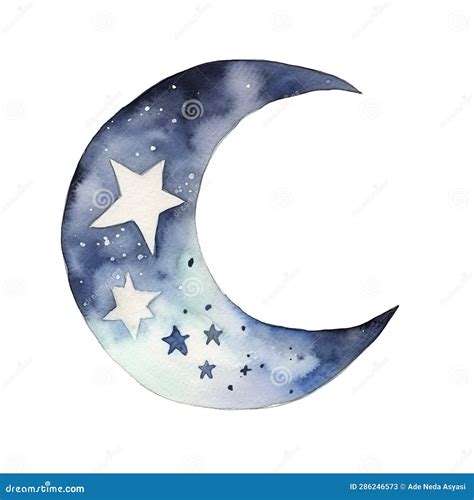 Watercolor Painting of a Moon Stock Illustration - Illustration of ...