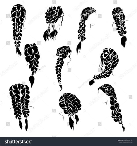 Set Braids Silhouettes Beautiful Female Hairstyle Stock Vector (Royalty ...