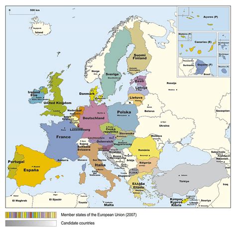 Detailed Member States map of the European Union (EU) – 2007 | Vidiani ...