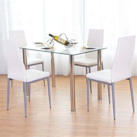 UBesGoo 5 Pieces Dining Set Modern Dining Table Set with 4 PU Leather ...