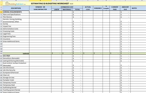 Construction Spreadsheet with regard to Construction Cost Estimate ...