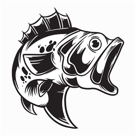 leaping bass fish silhouette, fishing logo black and white vector ...