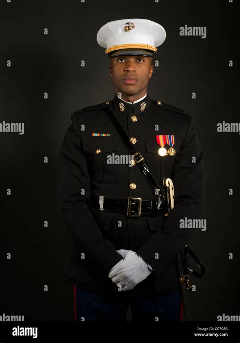 United States Marine Corps Officer in Blue Dress "A" Uniform including ...