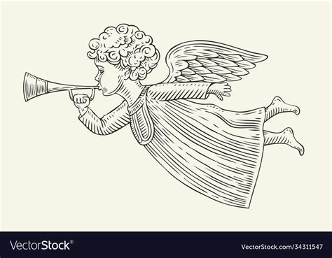 Flying angel messenger sketch vintage Royalty Free Vector