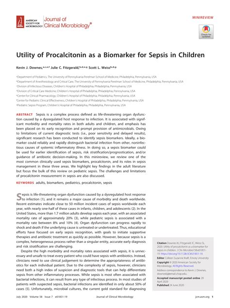 Utility of Procalcitonin as a Biomarker for Sepsis in Children ...