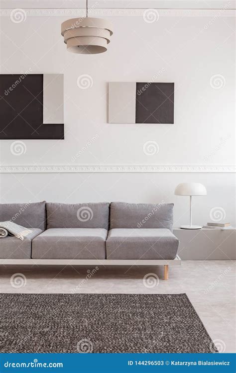 Monochromatic Living Room Interior with Grey and White Design Stock ...