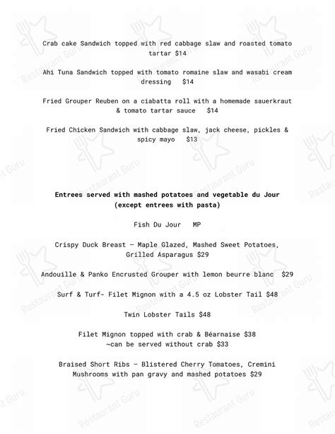 Menu at Oyster Bay Restaurant & Bar, Cape May