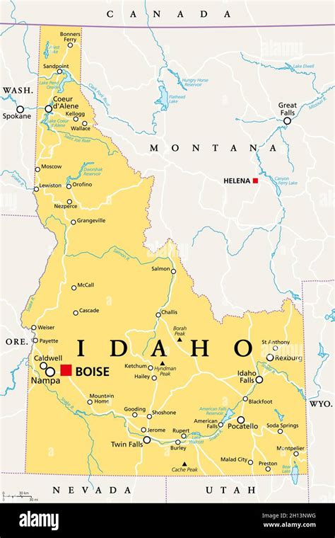 Idaho, ID, political map with the capital Boise, borders, important ...