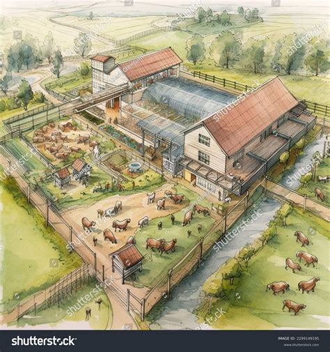 Ag Farm Layout Sketch with Horses and Cows