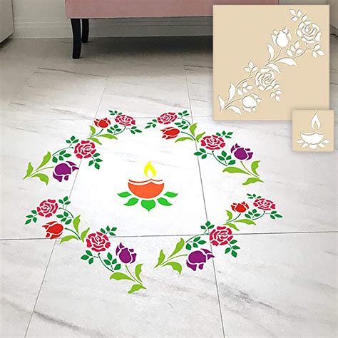 DIY Floral Wooden Rangoli Decoration Stencils Small - Incredible Gifts