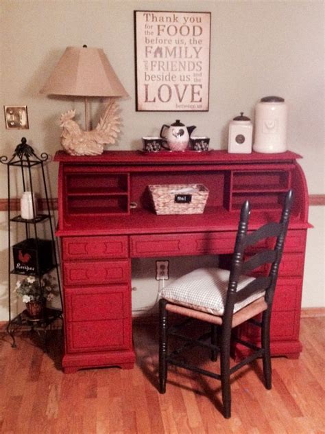 Old oak roll top desk painted with imperial red folk art chalk paint ...