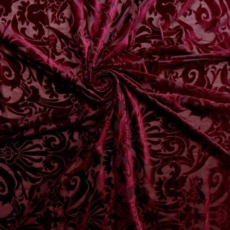 Stretch Burnout Velvet Fabric Burgundy, by the yard | Burgundy ...