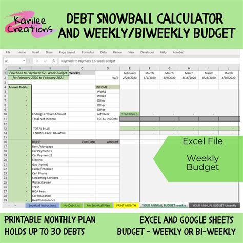 Debt Snowball Tracker and Weekly Budget Planner Spreadsheet - Etsy