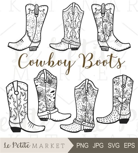 Cowboy Boot Clip Art Hand Drawn Cowboy Boots Cowgirl Boots | Etsy