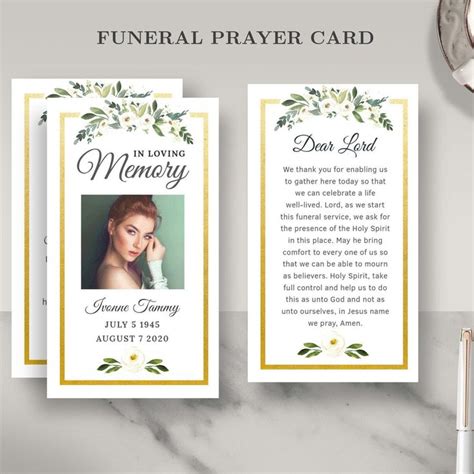 Printable Funeral Prayer Card Word Template, Memorial Photoshop ...