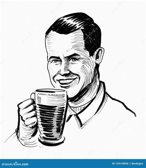 Man drinking beer stock illustration. Illustration of artwork - 124144856