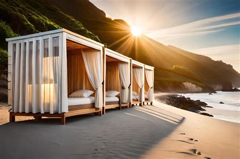 Premium AI Image | A hotel room with a view of the ocean