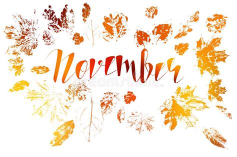 Hello November, Bright Fall Leaves and Lettering Stock Illustration ...