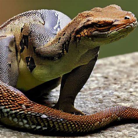 Komodo dragon and snake hybrid mutant animal | Stable Diffusion