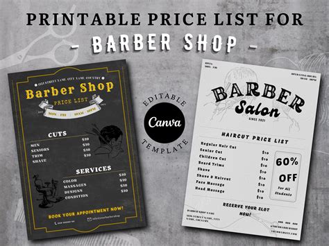 Barber Shop Price List Template Printable Editable Price List | Etsy ...