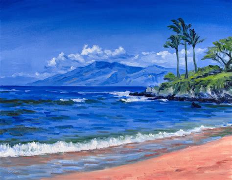 original painting Waves, Palms And Sky At Maui Beach | Ocean landscape ...