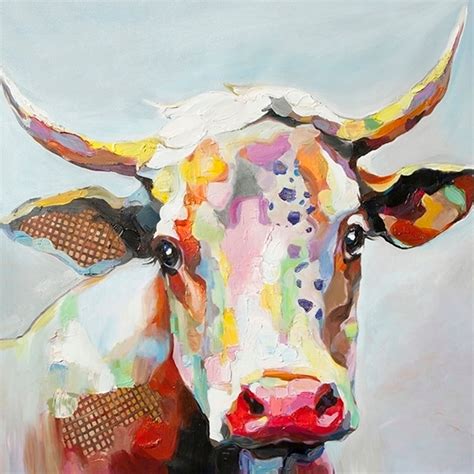 Bessie The Cow Multicolored Stretched Canvas Wall Art - Multi-Color ...