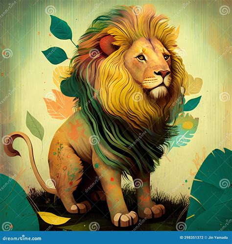 Lion in the Jungle. Colorful Painting. Illustration Stock Illustration ...