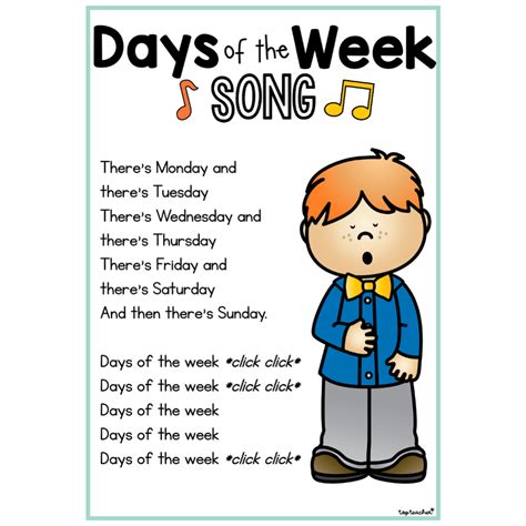 Days of the Week Song Poster - Top Teacher