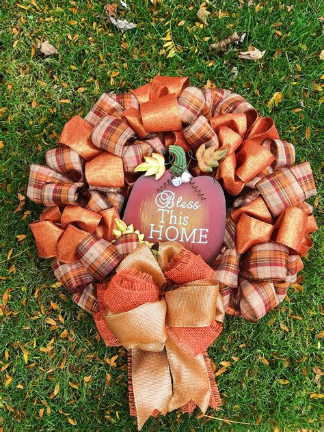 Thanksgiving Wreath Fall Wreath Harvest Wreath Ribbon