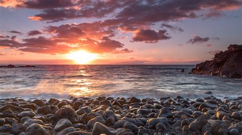 Download wallpaper for 240x320 resolution | Sunset Sunlight Ocean Rocks ...