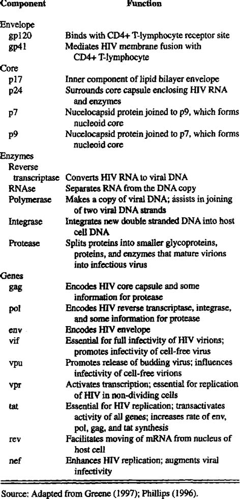 Functions of HIV-1 Structural Components and Genes | Download Table