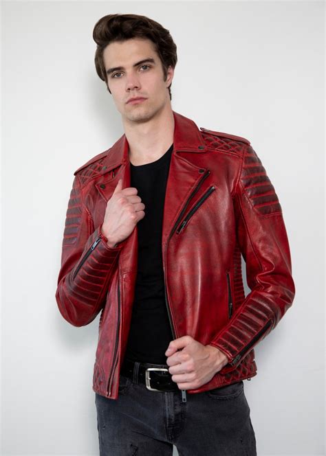 Buy Mens Quilted Leather Motorcycle Jacket Red | LucaJackets – Luca Designs