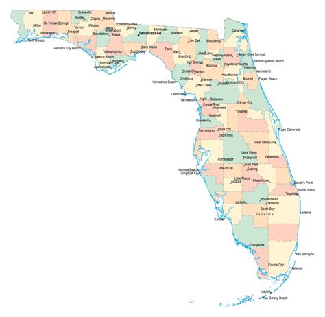 Administrative divisions map of Florida with major cities | Vidiani.com ...