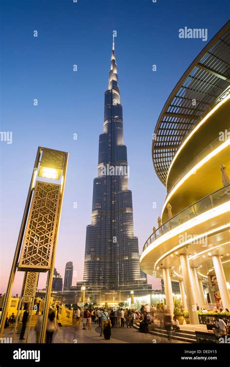 Evening view of Burj Khalifa tower and Dubai Mall in Dubai United Arab ...