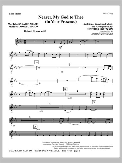 Nearer, My God, to Thee - Solo Violin by Heather Sorenson Sheet Music ...