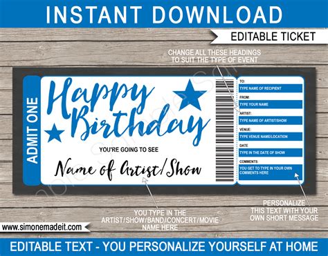 Concert Ticket Birthday Gift Certificate Template | Surprise Concert ...