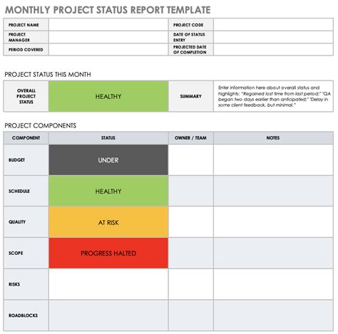 Monthly Project Status Report Template | Excel Templates