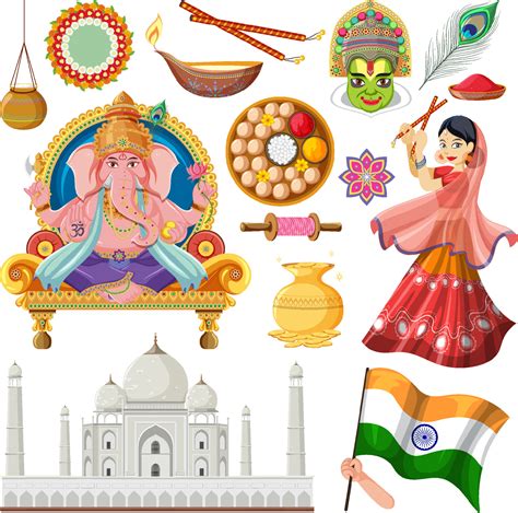 Set of Indian culture objects and symbols 7145116 Vector Art at Vecteezy