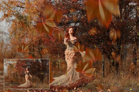 Autumn leaves overlay & Falling leaf, Photoshop overlay - Invent Actions