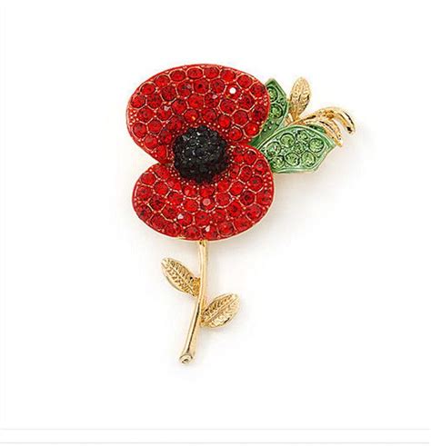 2019 2 RBL Royal British Legion Brooch Red Diamante Crystal Poppy ...