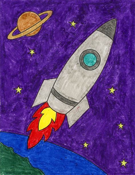 Easy How to Draw a Rocket Tutorial and Rocket Coloring Page | Space ...