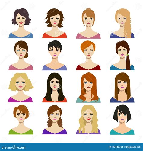 Woman Hairstyles Heads Vector Illustrations Set Isolated On White ...